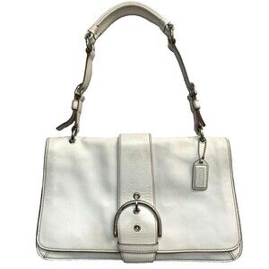 Coach SOHO Buckle Shoulder Bone White Leather Nickel Bag 9741